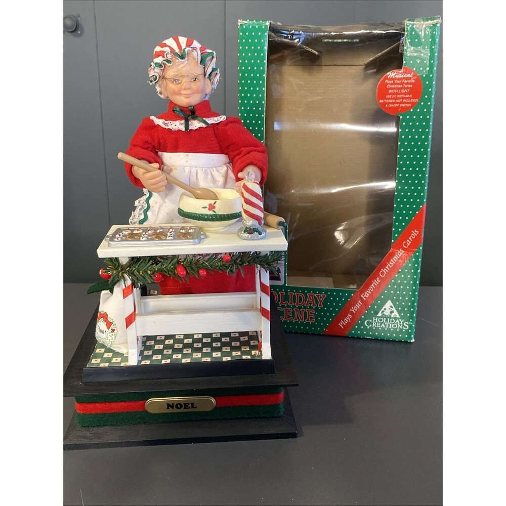 Vintage Christmas Holiday Scene MRS CLAUS BAKING COOKIES Music Not Working